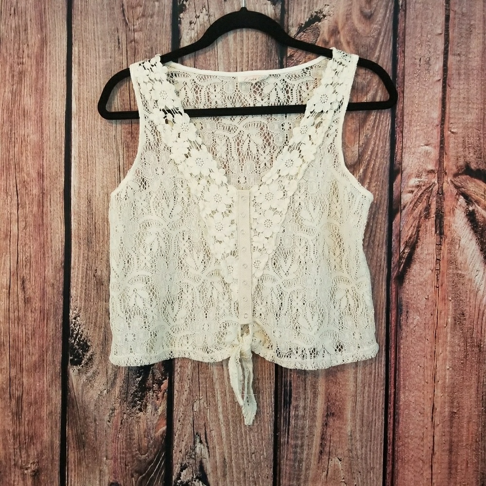 Ivory lace tie front crop top small